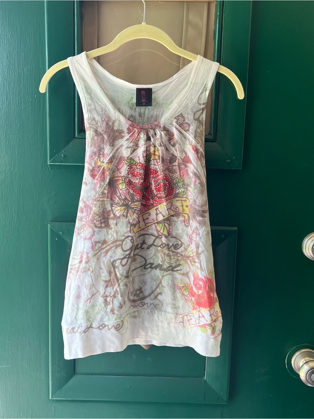 Urban Outfitters White Floral Graphic Tank with Pink and Red Accents